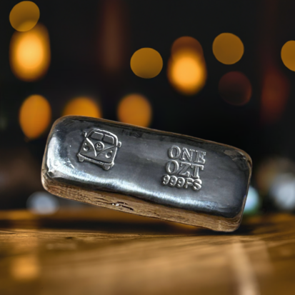 1 Troy Oz, VW Camper Front View, Silver bar.