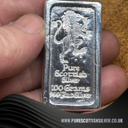 Lipped Lion Bar -100g Hand Poured Silver Bar Rampant Lion Stamp, Investment Silver 5