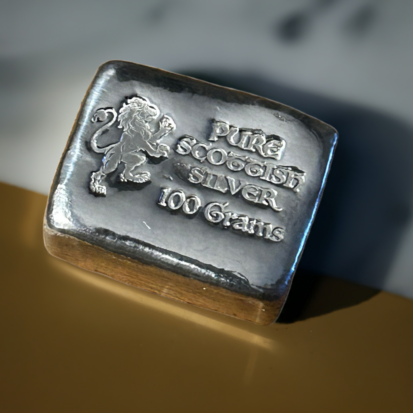 100g Chunky Solid Silver Bar - Lion Stamp
