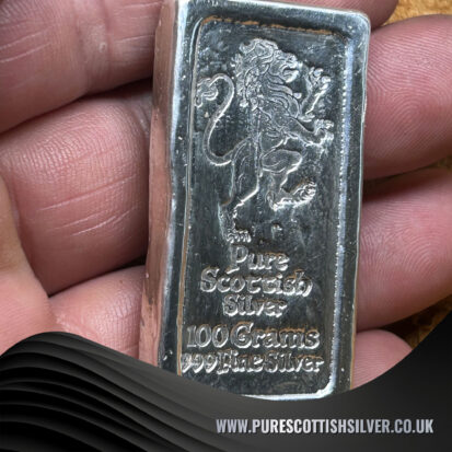 Lipped Lion Bar -100g Hand Poured Silver Bar Rampant Lion Stamp, Investment Silver 7