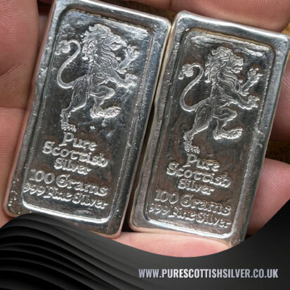 Lipped Lion Bar -100g Hand Poured Silver Bar Rampant Lion Stamp, Investment Silver 2