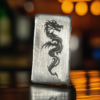 1 gram dragon fractional bar, solid silver, 999fs purity, handmade Scottish silver bullion for collection gift.