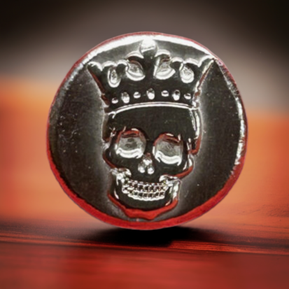 1oz Solid Silver Round with Embossed Crowned Skull - Artisanal Collectible, Ideal Gift for Numismatics and Gothic Decor Lovers