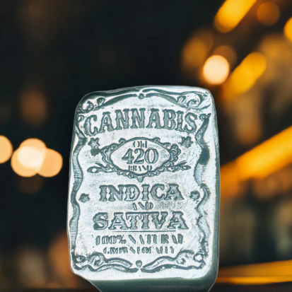 1oz JD Cannabis Bar, Solid Silver,  999fs Artisan Handmade Collectible for Cannabis Lovers, Great Gift Idea. - Image 7