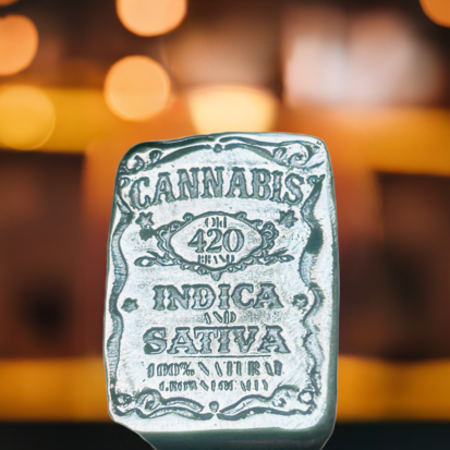 1oz JD Cannabis Bar, Solid Silver,  999fs Artisan Handmade Collectible for Cannabis Lovers, Great Gift Idea. - Image 3