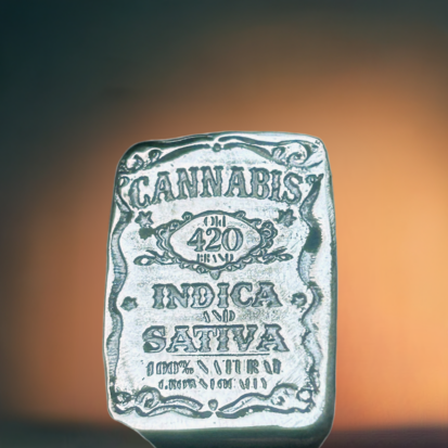 1oz JD Cannabis Bar, Solid Silver,  999fs Artisan Handmade Collectible for Cannabis Lovers, Great Gift Idea. - Image 4