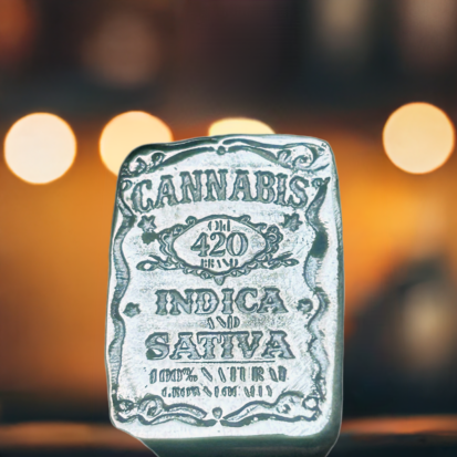 1oz JD Cannabis Bar, Solid Silver,  999fs Artisan Handmade Collectible for Cannabis Lovers, Great Gift Idea. - Image 5