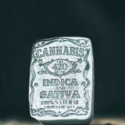 1oz JD Cannabis Bar, Solid Silver,  999fs Artisan Handmade Collectible for Cannabis Lovers, Great Gift Idea.