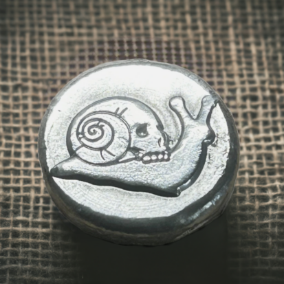 Gothic 1 Troy Oz Silver Round with Skull Snail Motif, Handcrafted Pure Silver Coin, Ideal for Collectors or Unusual Gift - Image 5
