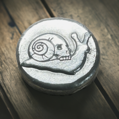 Gothic 1 Troy Oz Silver Round with Skull Snail Motif, Handcrafted Pure Silver Coin, Ideal for Collectors or Unusual Gift - Image 9