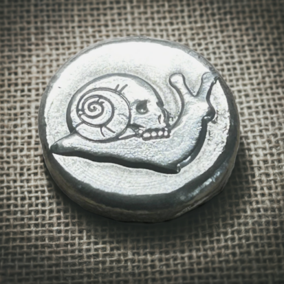 Gothic 1 Troy Oz Silver Round with Skull Snail Motif, Handcrafted Pure Silver Coin, Ideal for Collectors or Unusual Gift - Image 2
