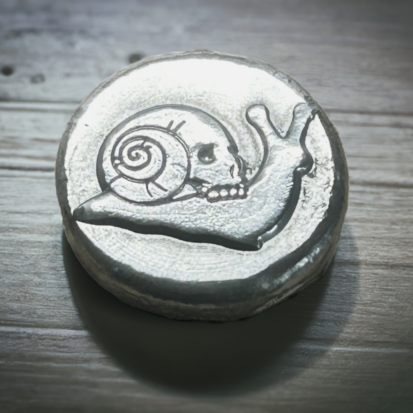 Gothic 1 Troy Oz Silver Round with Skull Snail Motif, Handcrafted Pure Silver Coin, Ideal for Collectors or Unusual Gift - Image 3