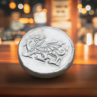 1oz Welsh Dragon Round, 999fs, Solid Silver, Handmade Coin for Collecting and Special Occasions.