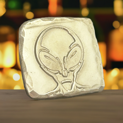 1 Troy Oz Fine 999 Silver Alien Square, Scottish Handmade Treasure for Unique Gift Ideas - Image 5