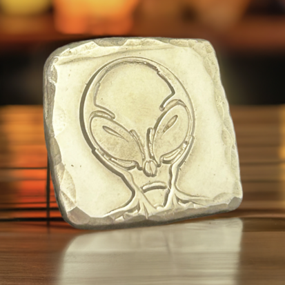 1 Troy Oz Fine 999 Silver Alien Square, Scottish Handmade Treasure for Unique Gift Ideas