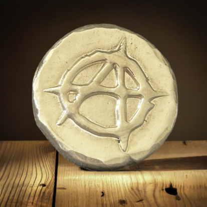 1 troy oz silver round, handpoured anarchy design from Scotland, perfect for collectors or unique gifts for him.