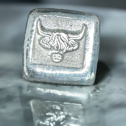 1oz Silver Square with Highland Cow Stamp, Handcrafted in Scotland, Unique Collectible for Bullion Lovers, Perfect Gift for Animal Enthusiasts - Image 2