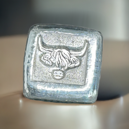 1oz Silver Square with Highland Cow Stamp, Handcrafted in Scotland, Unique Collectible for Bullion Lovers, Perfect Gift for Animal Enthusiasts