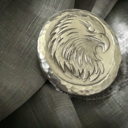 2 Troy oz Solid Silver Round with American Eagle Stamp, Handmade 999 Fine Silver from Scotland, Unique Collectible Gift - Image 2
