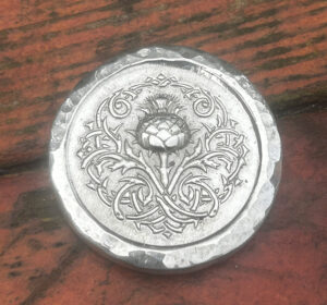 2 troy ounce,999fs Celtic thistle round, handmade in Scotland, stunning keepsake or thoughtful gift for special occasions.