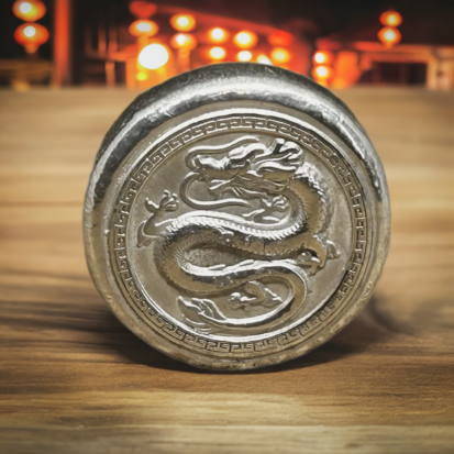 Silver Dragon Round 2oz (Chinese)- Handcrafted Solid Silver Coin, Mythical Dragon Design, Ideal for Silver Collectors or Fantasy Gifts