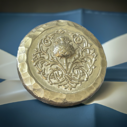 2 troy ounce,999fs Celtic thistle round, handmade in Scotland, stunning keepsake or thoughtful gift for special occasions.