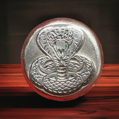 2oz Solid Silver Round - Hand Poured, Embossed Cobra Design, Collector's Piece, Unique Snake Lovers Gift