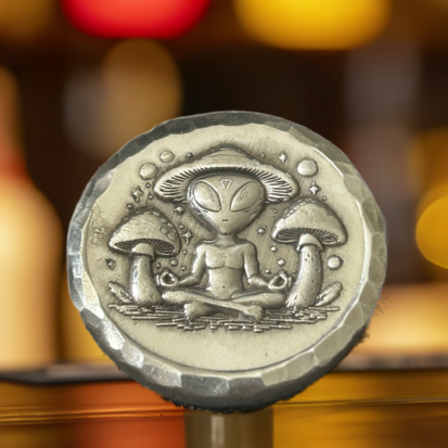 2 Troy oz Solid Silver Round, Hippy Alien & Magic Mushrooms, Handcrafted from 999 Fine Silver, Unique Gift for Collectors - Image 3