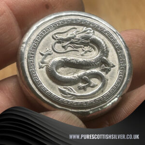 Silver Dragon Round 2oz (Chinese)- Handcrafted Solid Silver Coin, Mythical Dragon Design, Ideal for Silver Collectors or Fantasy Gifts