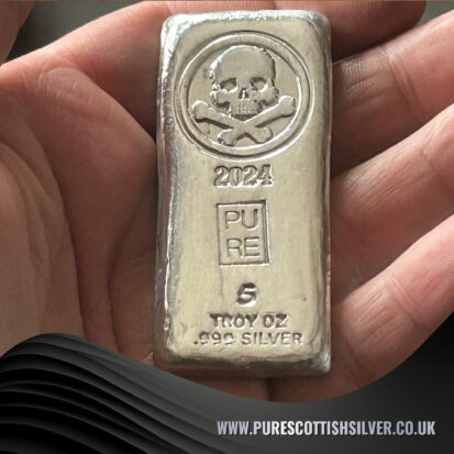 5 Troy Oz Solid Silver Bar – Pirate Skull & Crossbones, Collectible Precious Metal, Investment Gift, Unique Treasure 7