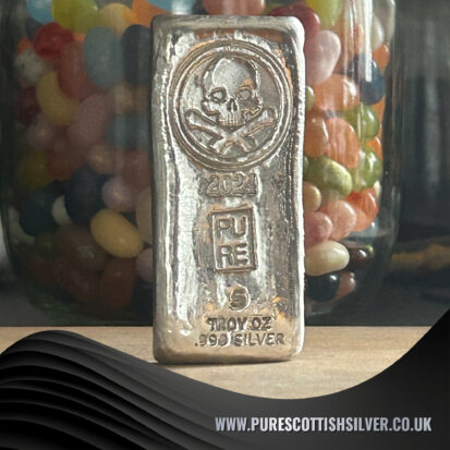 5 Troy Oz Solid Silver Bar – Pirate Skull & Crossbones, Collectible Precious Metal, Investment Gift, Unique Treasure 3
