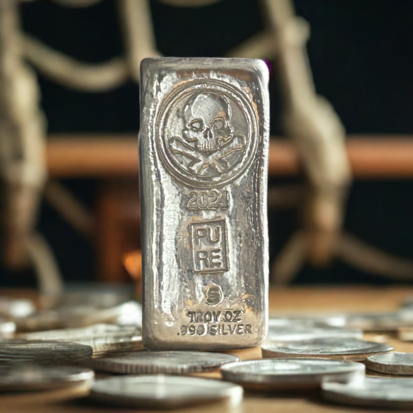 5 Troy Oz Solid Silver Bar - Pirate Skull & Crossbones, Collectible Precious Metal, Investment Gift, Unique Treasure - Image 2