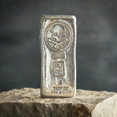 5 Troy Oz Solid Silver Bar - Pirate Skull & Crossbones, Collectible Precious Metal, Investment Gift, Unique Treasure - Image 3