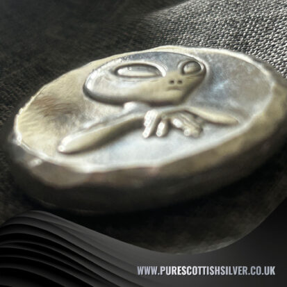 2 Troy oz Solid Silver Round, Alien Stamped, Handmade in Scotland, Unique Precious Metal Gift 5