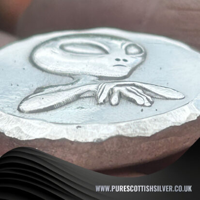 2 Troy oz Solid Silver Round, Alien Stamped, Handmade in Scotland, Unique Precious Metal Gift 2