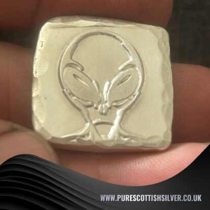 1 Troy Oz Fine 999 Silver Alien Square, Scottish Handmade Treasure for Unique Gift Ideas 4