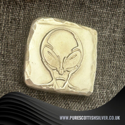 1 Troy Oz Fine 999 Silver Alien Square, Scottish Handmade Treasure for Unique Gift Ideas 5