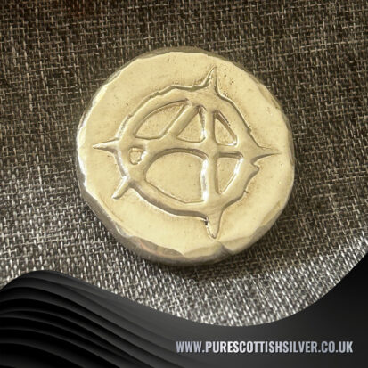 1 troy oz silver round, handpoured anarchy design from Scotland, perfect for collectors or unique gifts for him. 2