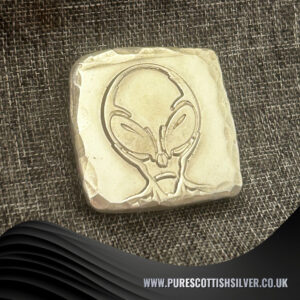 1 Troy Oz Fine 999 Silver Alien Square, Scottish Handmade Treasure for Unique Gift Ideas