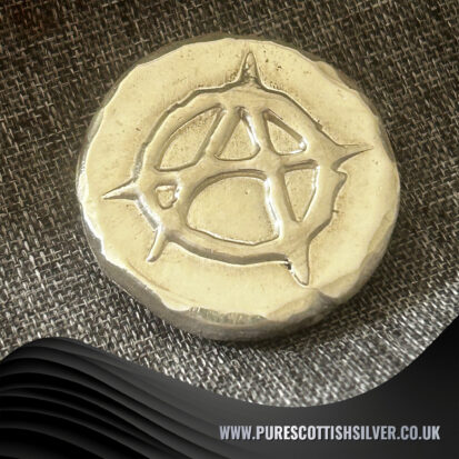 1 troy oz silver round, handpoured anarchy design from Scotland, perfect for collectors or unique gifts for him. 4