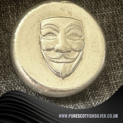 1 troy oz silver round, 999 fine silver Anonymous Mask Coin, Hand poured Collectible, Unique Gift for Art and Movie Lovers