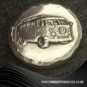 2 Troy oz Solid Silver VW Campervan Round, 999 Fine Silver Handmade Coin, Ideal Collector’s Gift