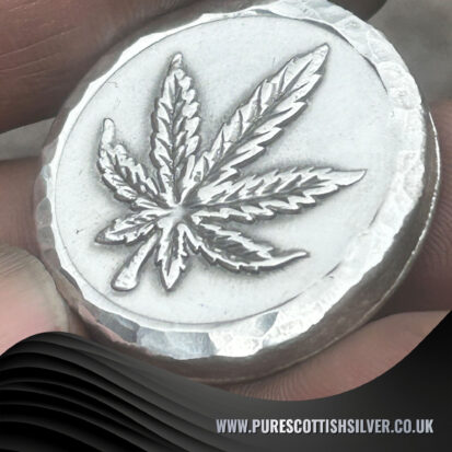 2 Troy oz Solid Silver Round, Cannabis Leaf Stamped, Handmade, Collectible Gift 3