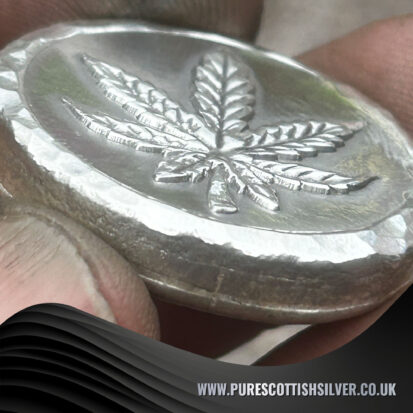 2 Troy oz Solid Silver Round, Cannabis Leaf Stamped, Handmade, Collectible Gift 2