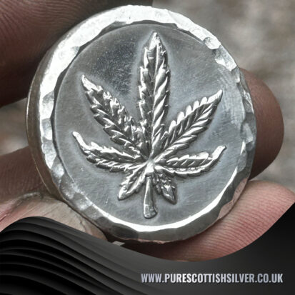 2 Troy oz Solid Silver Round, Cannabis Leaf Stamped, Handmade, Collectible Gift 6