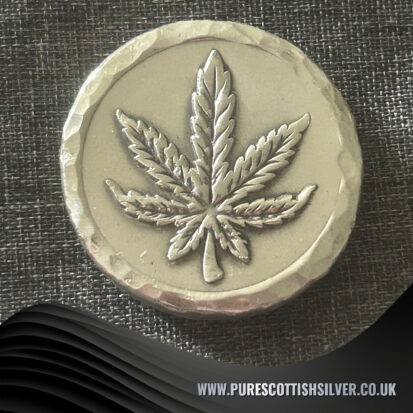 2 Troy oz Solid Silver Round, Cannabis Leaf Stamped, Handmade, Collectible Gift 5