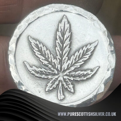 2 Troy oz Solid Silver Round, Cannabis Leaf Stamped, Handmade, Collectible Gift 7