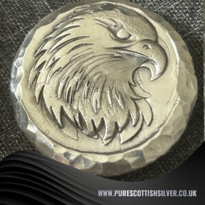 2 Troy oz Solid Silver Round with American Eagle Stamp, Handmade 999 Fine Silver from Scotland, Unique Collectible Gift