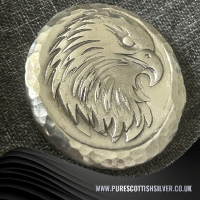 2 Troy oz Solid Silver Round with American Eagle Stamp, Handmade 999 Fine Silver from Scotland, Unique Collectible Gift 2