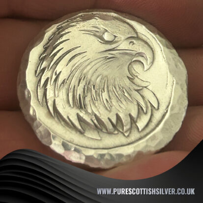 2 Troy oz Solid Silver Round with American Eagle Stamp, Handmade 999 Fine Silver from Scotland, Unique Collectible Gift 5